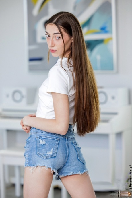 Skinny teen Tiana Blow finger spreads her trimmed pussy in OTK socks 56011792